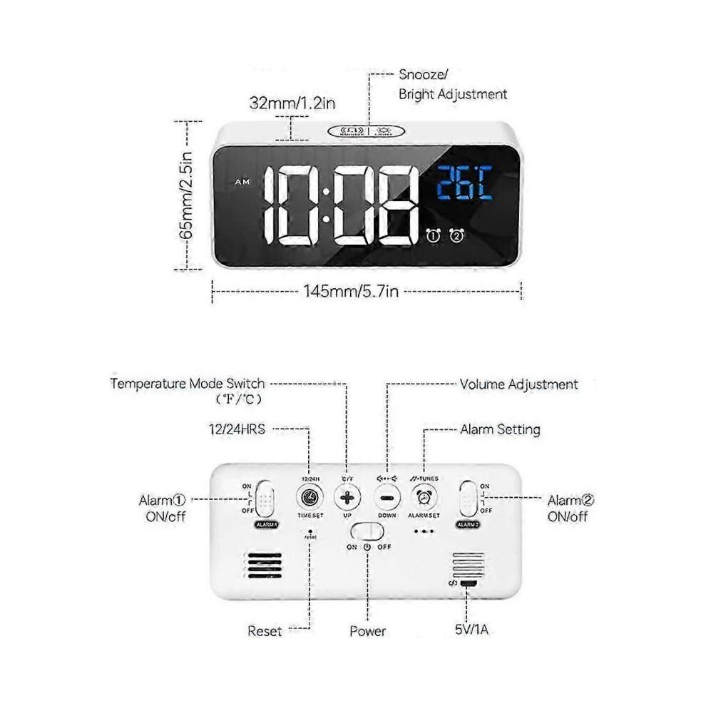 HOMVILLA Digital Alarm Clock with Large LED Temperature Display, Portable Mirror Alarm with Dual Sleep Time Alarm 4-Level Adjustable Brightness Dimmer