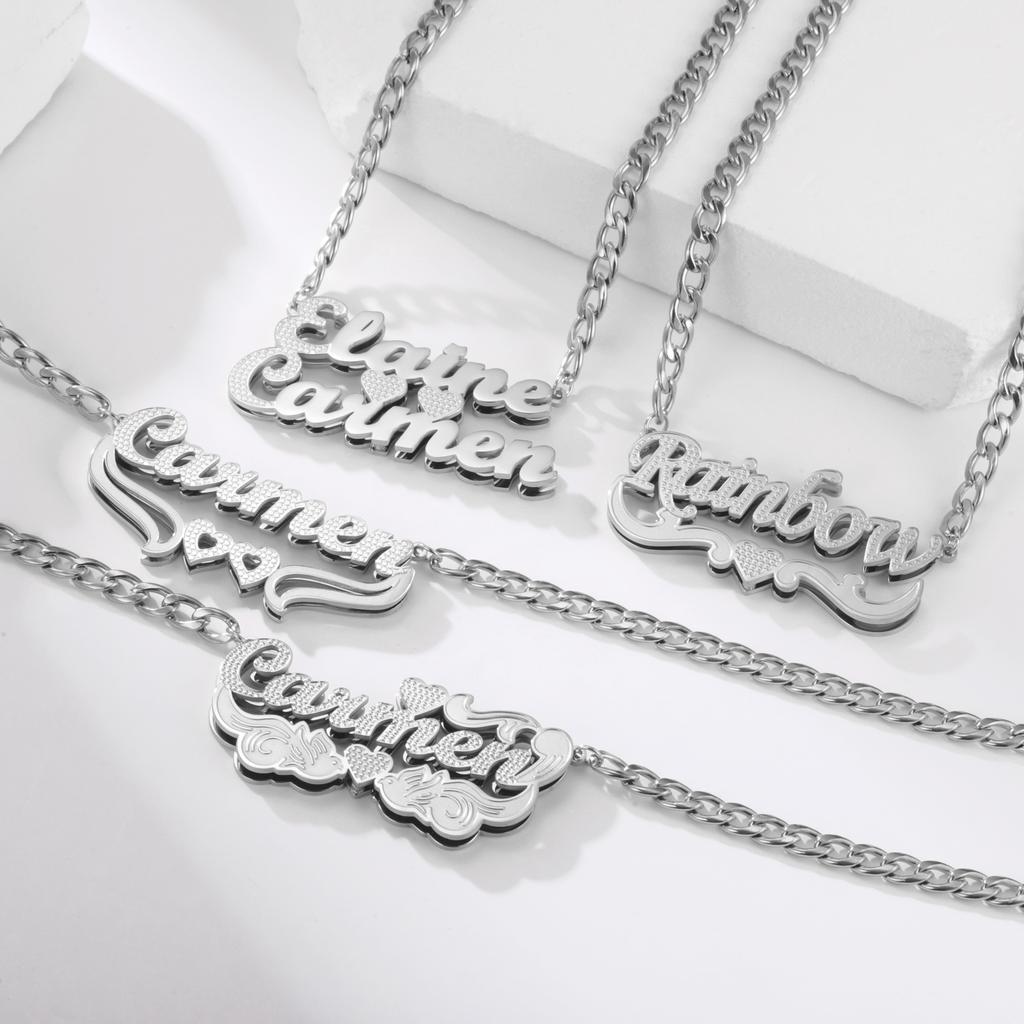 Lemegeton Custom Name Necklace Corrosion Textured Pattern Pendant Women Men Stainless steel Jewelry Personalized Party Gifts