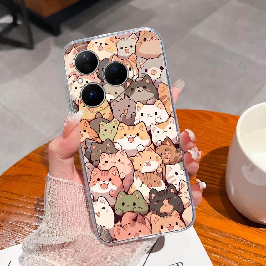 For Huawei Pura 80 70 Pro Plus Ultra Honor X6C 8C Phone Bags Cute Big Eyed Black Cat Patterns Luxury Transparent Lens Protection Case For Huawei Shell