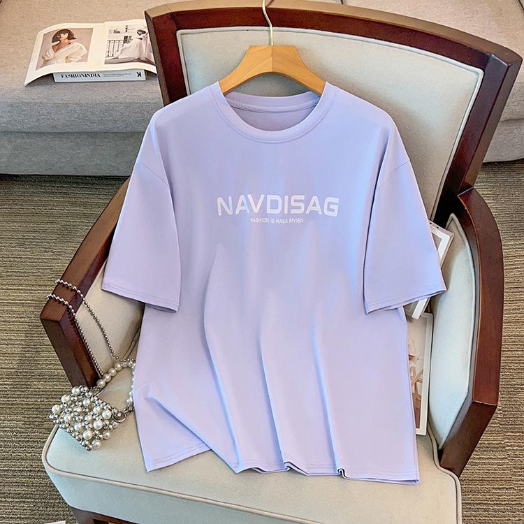 

Women s Casual Slimming Letter Print Half-Sleeve T-Shirt - Plus Size 300 Jin 6XL (suggested weight 120-150 kg) фіолетовий