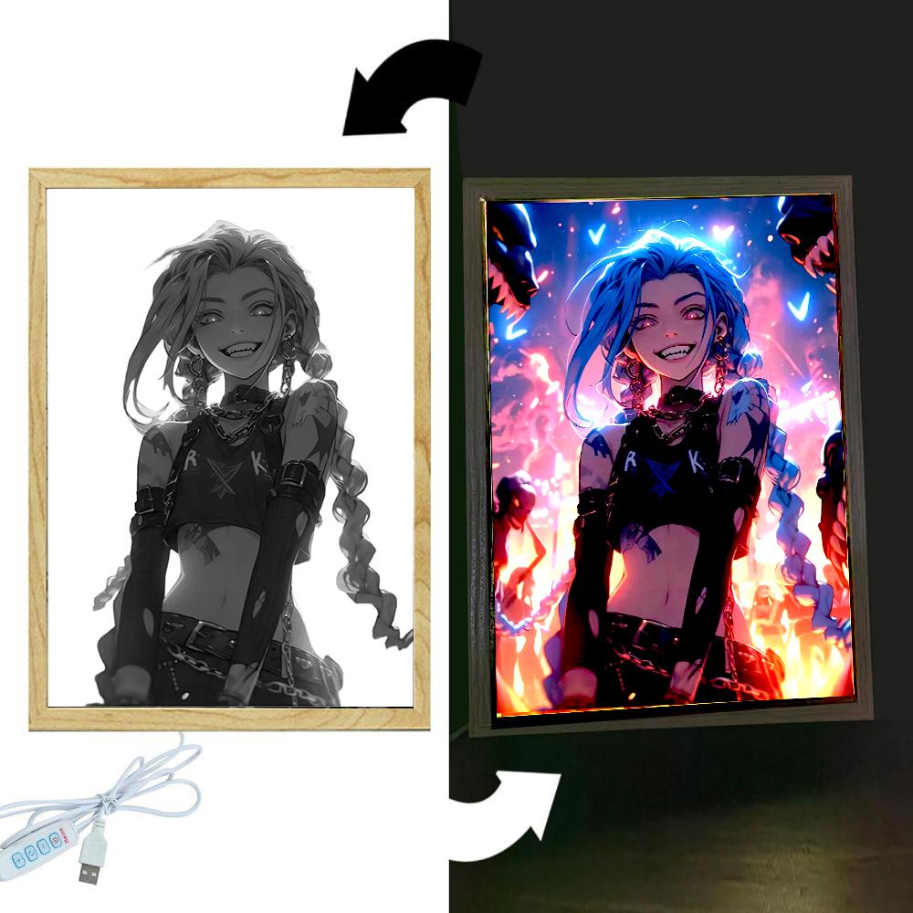 Anime Figure League of Legends Figures Light Painting Photo Frame Night Light Action Figures Gaming Room  Decor Christmas Gifts
