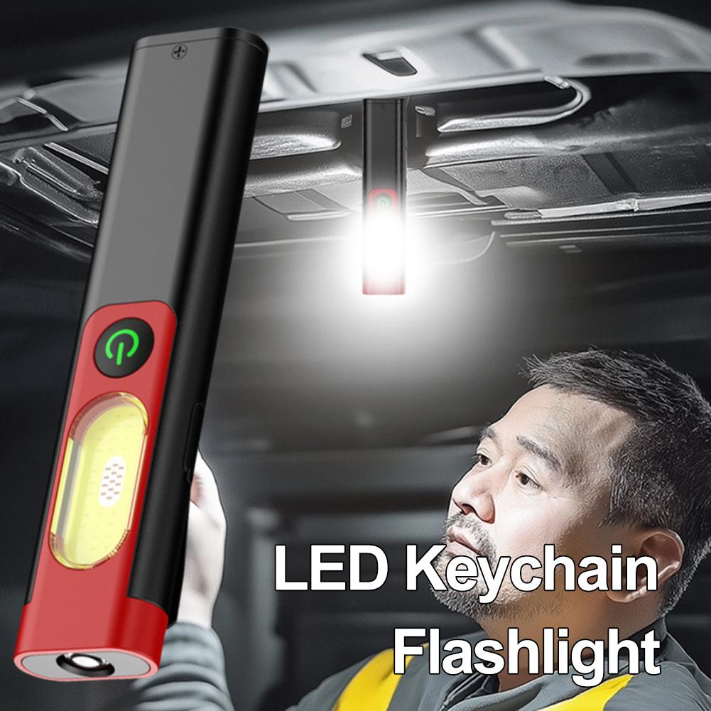 LED Keychain Flashlight With Magnet Clip Portable Rechargeable Lamp Waterproof Outdoor Warning Torch UV Light S7T9