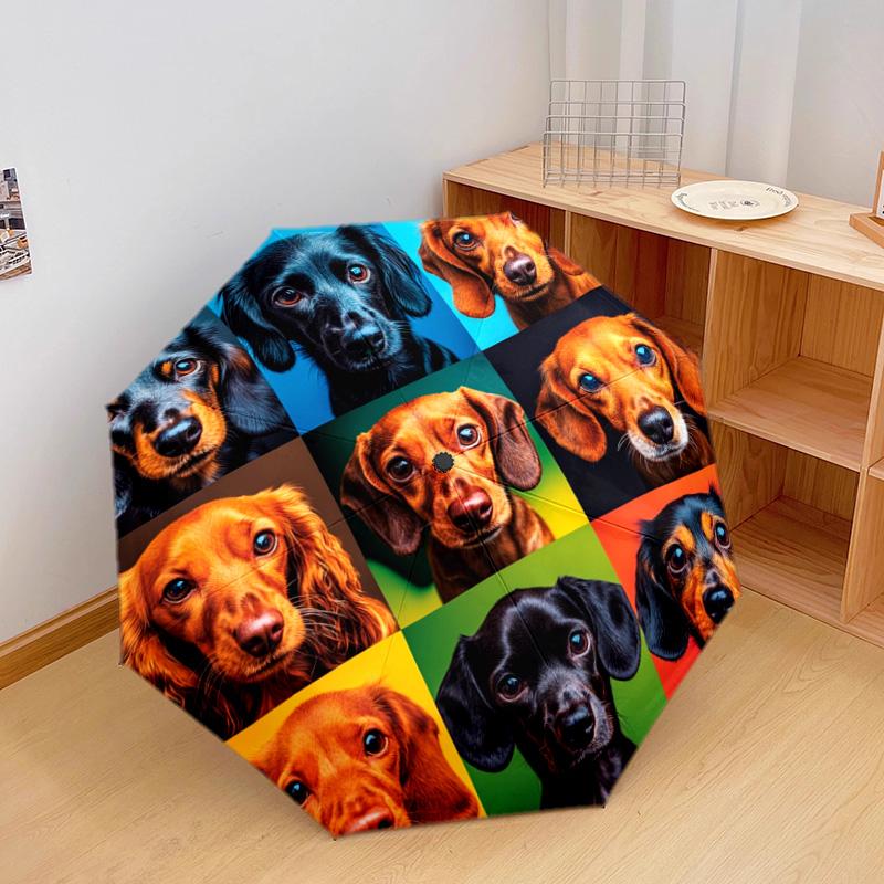 1 PC Automatic Folding Umbrella - Dachshund Pattern, Portable & Foldable Design with 8 Ribs, Christmas Birthday Gifts