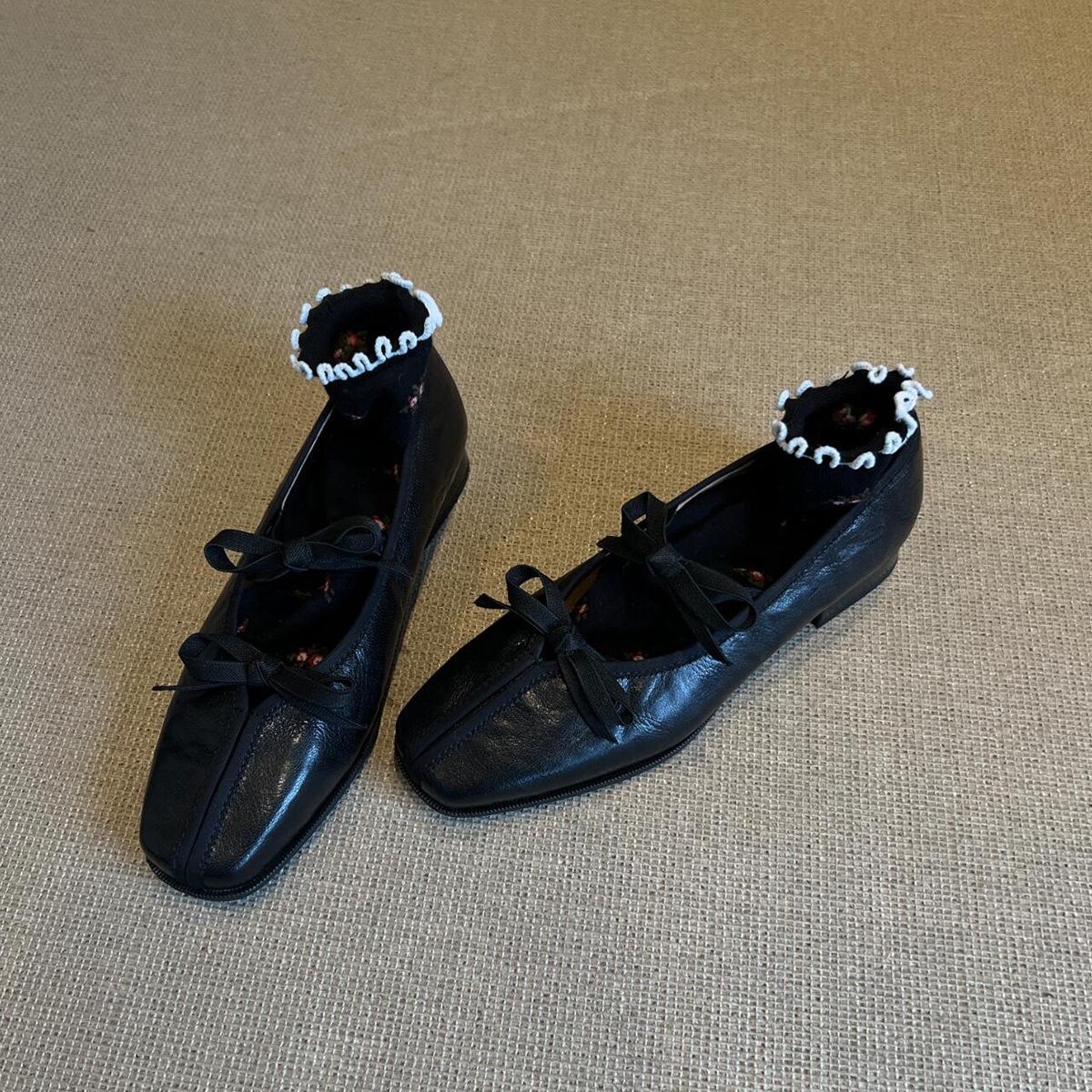 

Точечная версия~ Туфли Мэри Джейн с квадратным носком и ретро-бантом, женские туфли-лодочки на низком каблуке во французском балетном стиле 35