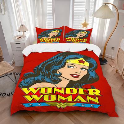 3pcs Wonder Woman Bedding Set, Soft Polyester Duvet Cover and Pillowcases Machine Washable Seasons All Suitable & Guest Room Decor268