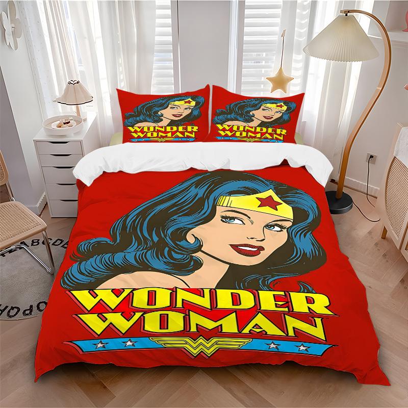 

3pcs Wonder Woman Bedding Set, Soft Polyester Duvet Cover and Pillowcases Machine Washable Seasons all suitable & Guest Room Decor268 135x200cm