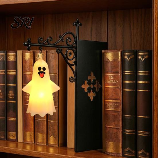 Portable Battery Powered Lamp Halloween Bookshelf Light, Vintage Metal Decorative Shelf Lamp, Miniature Chandelier for Bookcase Warm LED Nightlight