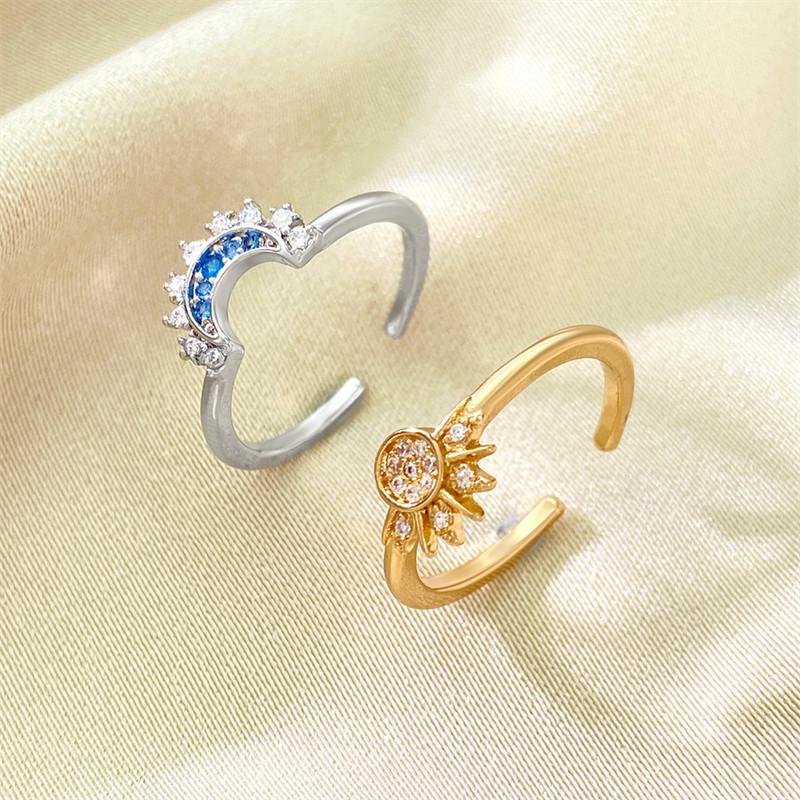 Ftcy Verstellbarer Funkelnder Mond Sonne Stern Ring Für Damen Paar Eleganter Fingerring Hochzeit Party Schmuck Geschenke Zubehör