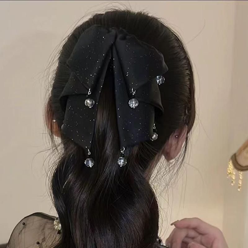 Multi-Layer Bow Bead Ponytail Clip Women French Elegant Hair Clips Hair Accessories