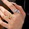 18k Gold Plated Open Butterfly Ring with Zircon Inlay - Elegant High-End Versatile Jewelry