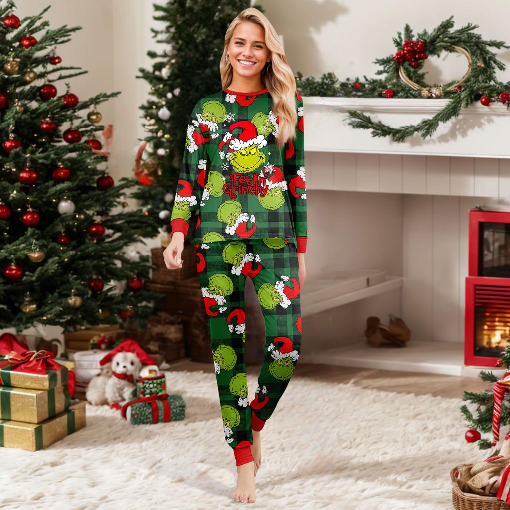 Print Cute Family Set Pajamas, Home Clothes, Family Set Long Sleeve Top Pants Set