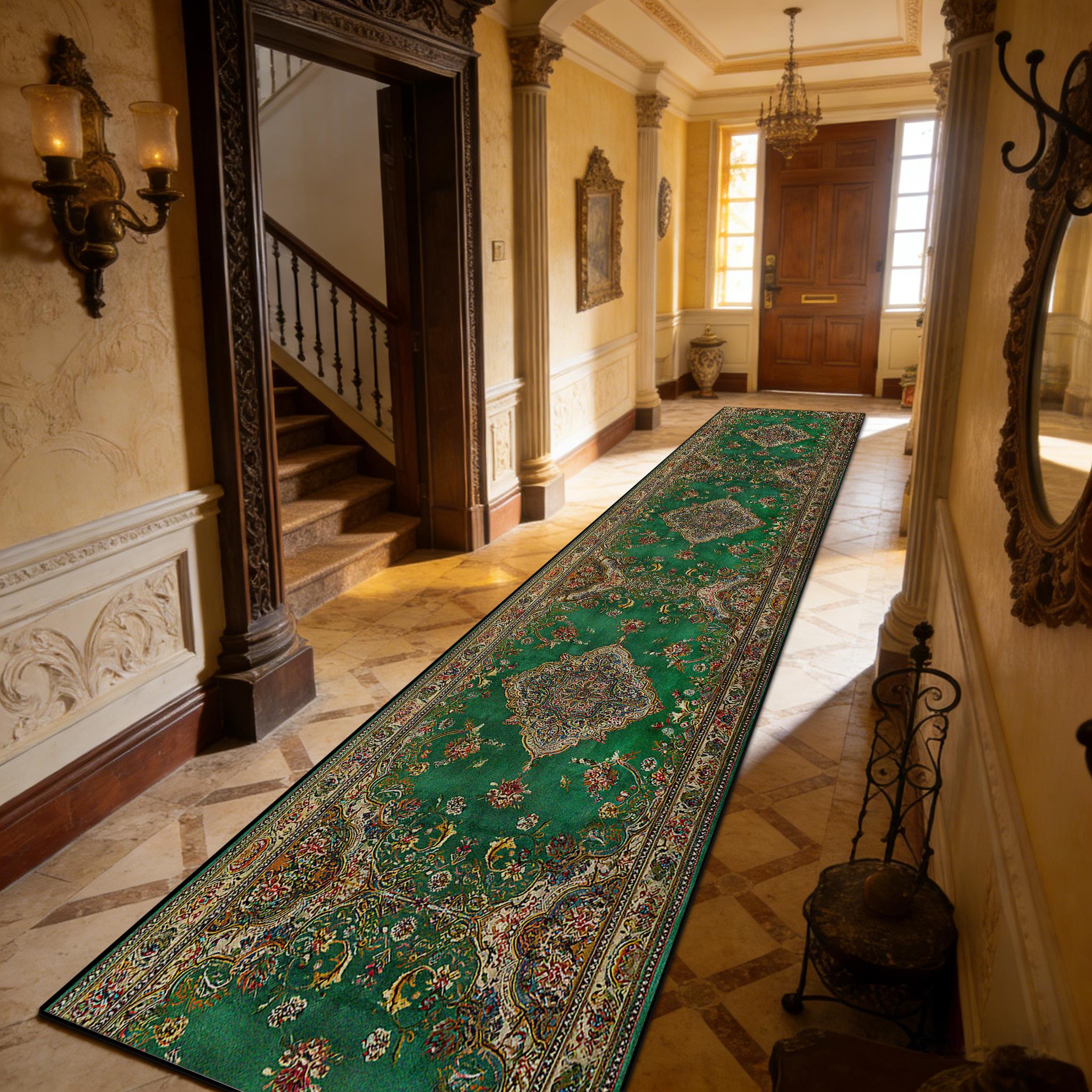 

Green Classic Style Hallway Carpet Living Room Corridor Rugs Stairs Decor Non-slip Washable Kitchen Runner Mat Size 50x120cm