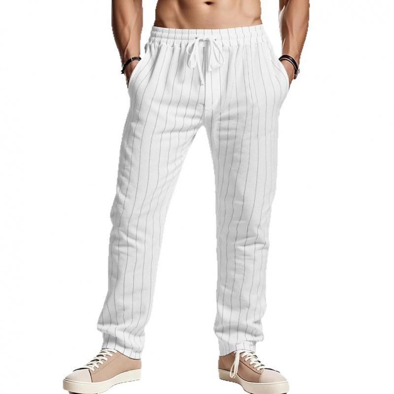 2026 casual versatile striped cotton-linen loose breathable fashion sports men's pants