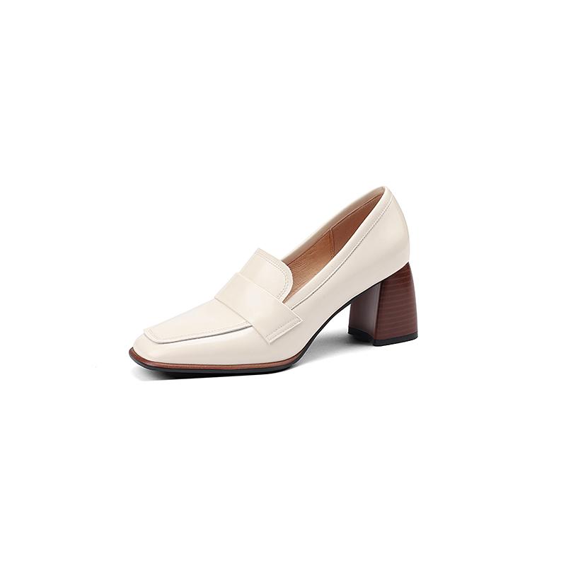 Fashion 2025 Spring New GENUINE LEATHER Women Shoes LEISURE Women Slip-On Shallow Pumps Square Toe Heels Shoes Women Zapatos De Mujer