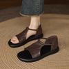 French Flat-soled Sandals Women's Summer Outer Wear Commuting Versatile Not Tired Feet Retro Style Open-toed Platform Casual Roman Shoes