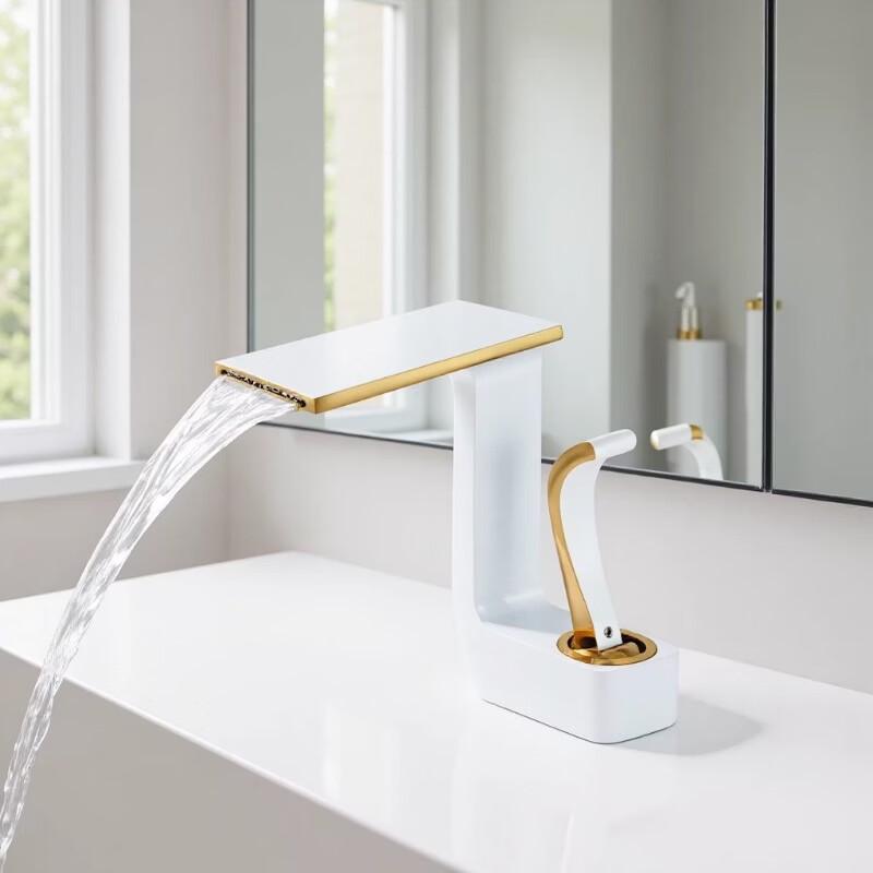 TLXT White Gold Garfield Waterfall Basin Faucet