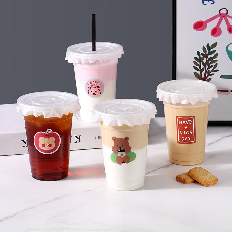 Baijie Einwegbecher für Milchshakes und Getränke mit Deckeln