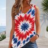 Women Plus Size Sleeveless V Neck Tank Top Minimal Border Star Red Blue White Patriotic Print Casual Top