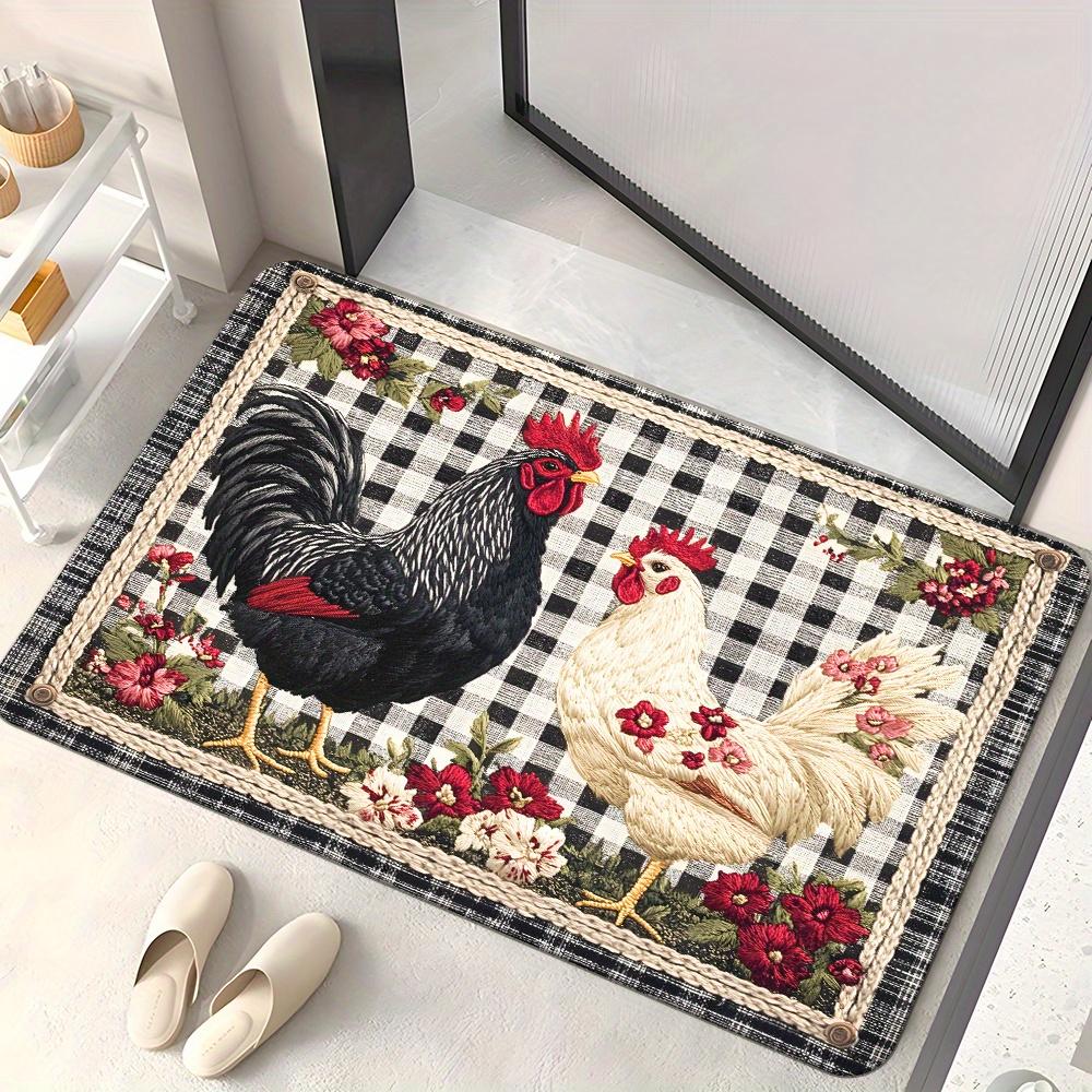 1Pcs Anti Fatigue Kitchen Rugs Rooster Print Waterproof Non-Slip Thick Cushioned Kitchen Mat Heavy Duty Comfort Standing Mat for Kitchen Bathroom