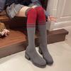Foreign trade new spring and autumn elastic thin boots over the knee long boots women's elastic boots thick heel knitted socks boots are thin and ver