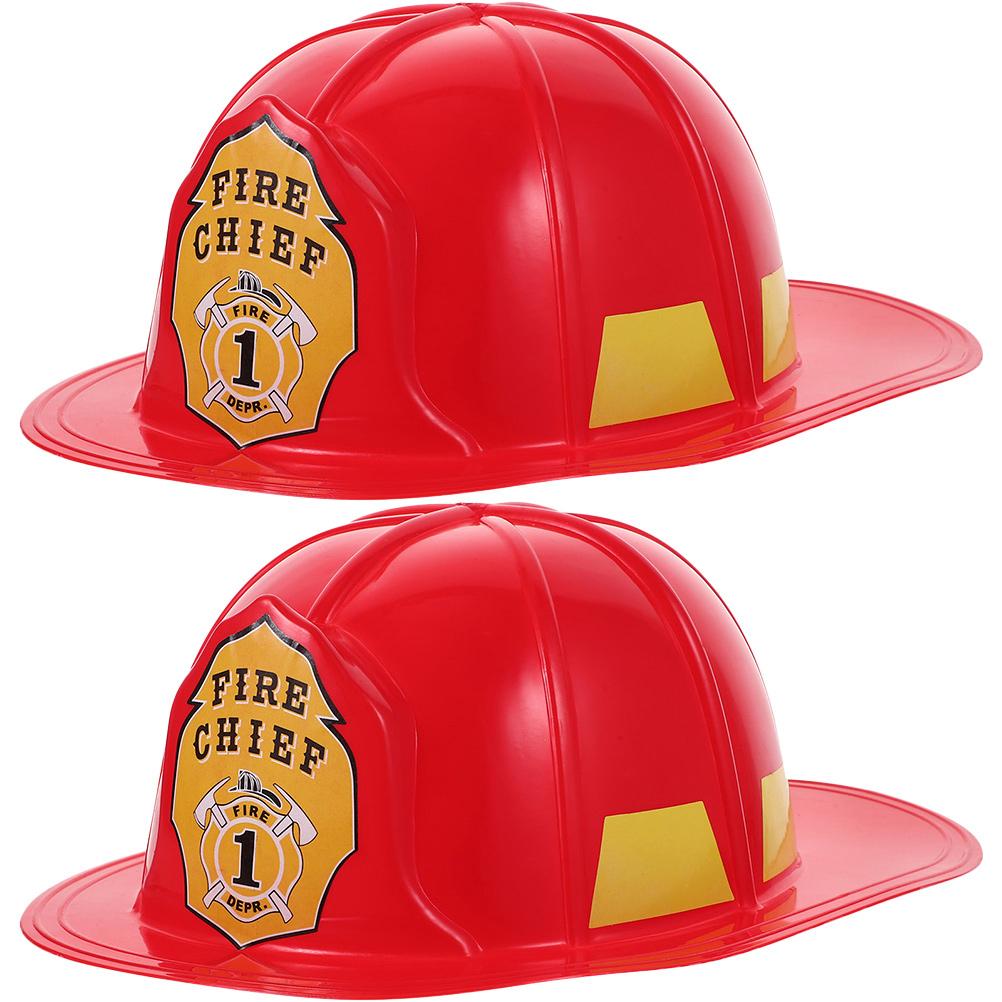 2 Pcs Role Playing Game Red Fireman Hat Firefighter Costume Accessory Pvc Plastic Material Party Favors Child