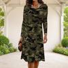 Women Plus Size Round Neck Long Sleeve White Floral Printed A Line Dress