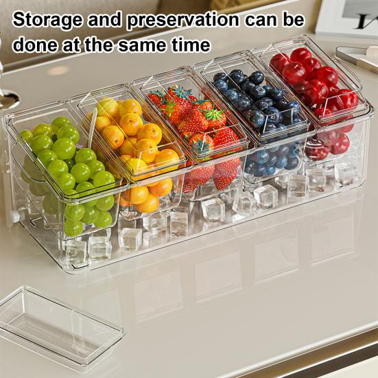 

Yousheng Fruit Serving Tray Food Storage Box with 5 Compartments Large Capacity BPA Free Transparent Multipurpose Fruit Salad Box 1 Set