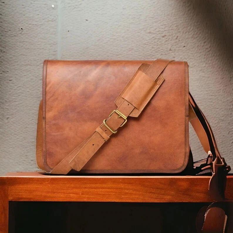 

Bag Leather Messenger Satchel Shoulder Vintage Men Genuine Handbag Business 11 x 9 x 3 in