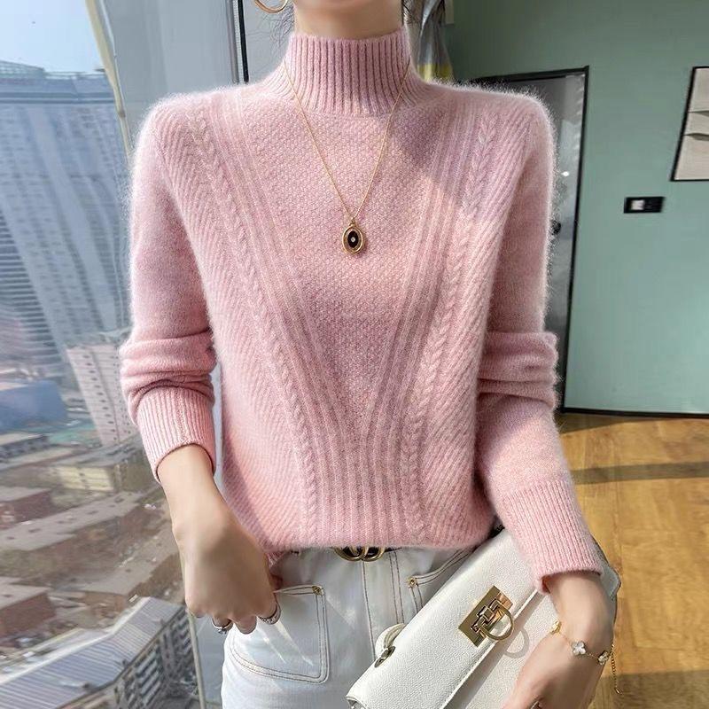Women's Sweater Thick Solid Color Sweater Pullover Casual Loose and Slimming Knitted Sweater
