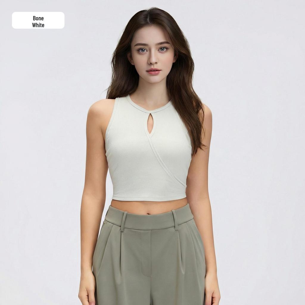 Women's Skin-friendly Modal Sports Vest, Summer Fitness, Round Neck, Hollow Out, Chest Pads, Sleeveless Yoga Top.
