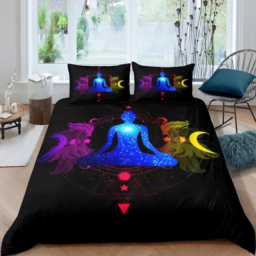 Bohemian King Queen Duvet Cover Yoga Comforter Cover Chakra Meditation Hamsa Eye Bedding Set Exotic Boho Polyester Quilt Cover