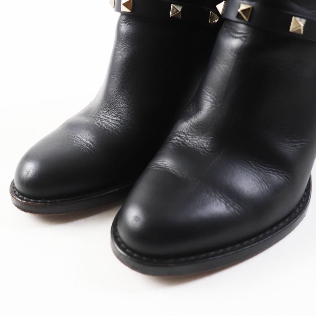 Great Valentino Garavani Short Boots With Rock Studs Black Leather Women 35.5 Used