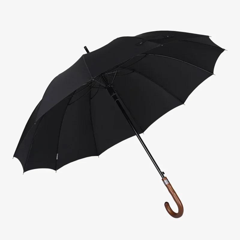 Large Umbrella Men 12K Luxury Parasol Umbrella Windproof Corporation Wooden Long Handle Golf Umbrella Heavy Rain Business