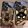Schwarze Goldkatze für Oppo A79 5G 58 78 74 60 4G Reno 11F Realme GT 6 11 Note 50 10 C55 X2 Hartglas Schwarze Handyhülle