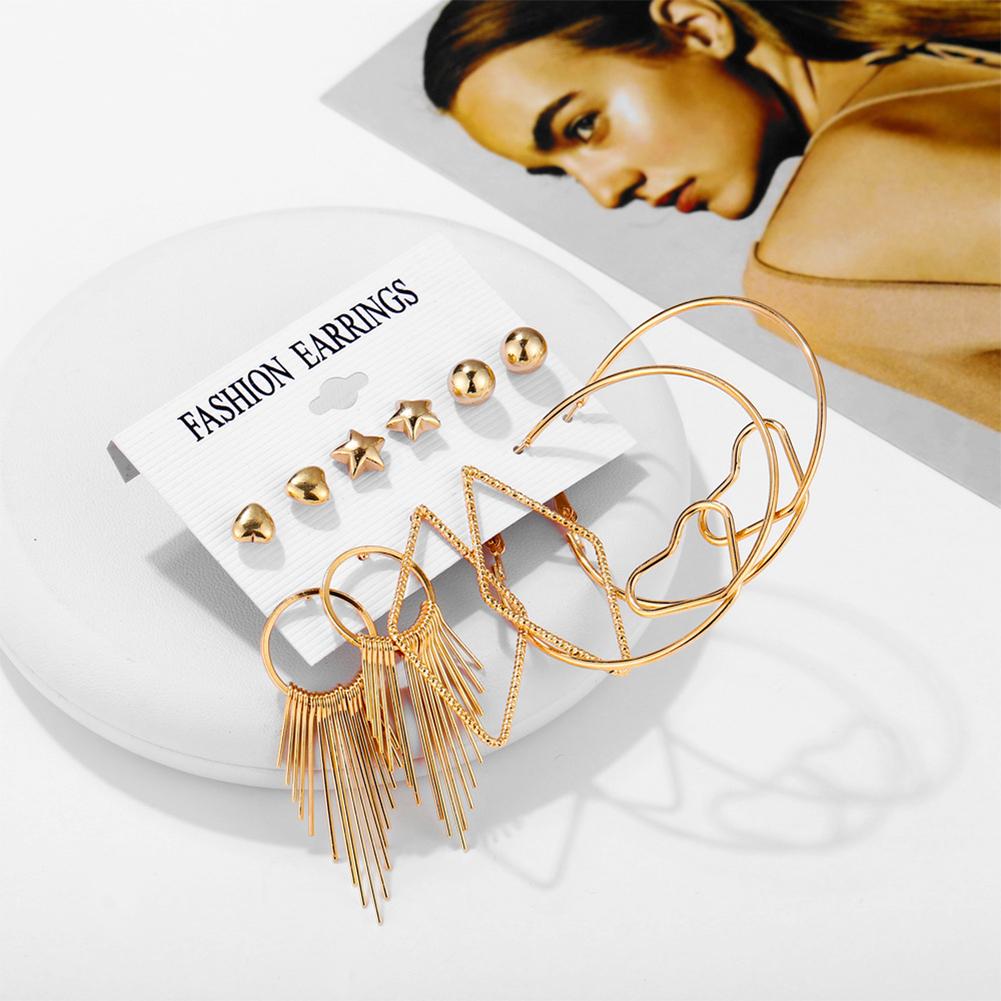 6pairs/set Women Stylish Punk Style Star Circle Tassel Earrings Set