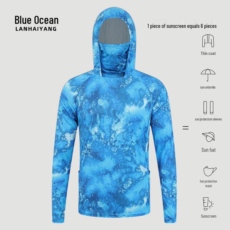 Men's Outdoor Sun Protection Ice Silk Breathable Fishing Apparel with Mask & Mosquito Repellent