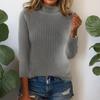 Women's Fashionable Solid Color Half High Collar Long Sleeve Knitted Pullover Sweater Top