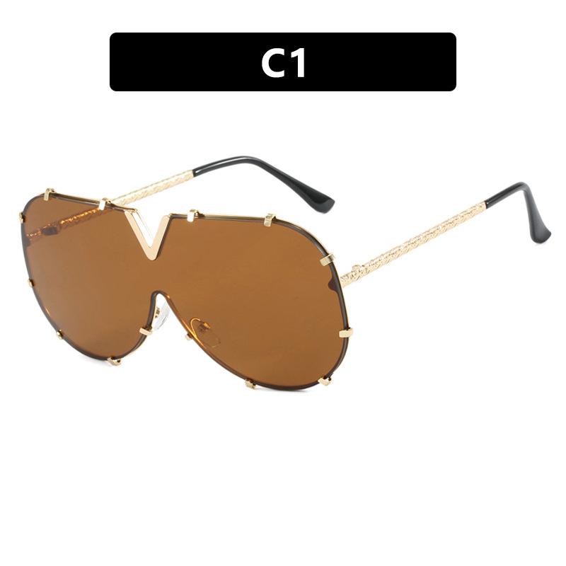 Fashion Metal One-Piece Sunglasses V Large Frame Sunglasses Sunglasses