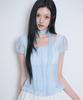 ILLIGO Ribbon Tie Square Neck Blouse Blue