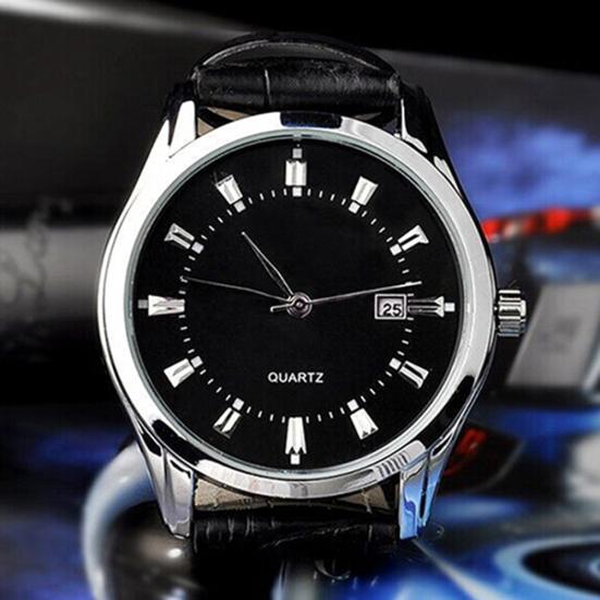 Pánské Vintage datumový kalendář Dial Umělá kůže Business Analog Quartz náramkové hodinky