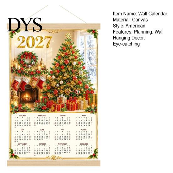 Monthly Event Tracker 2027 Faux Diamond Art Painting Wall Calendar, Jan. - Dec. Functional Decoration 12 Planner, Canvas Artwork for Home Room Office