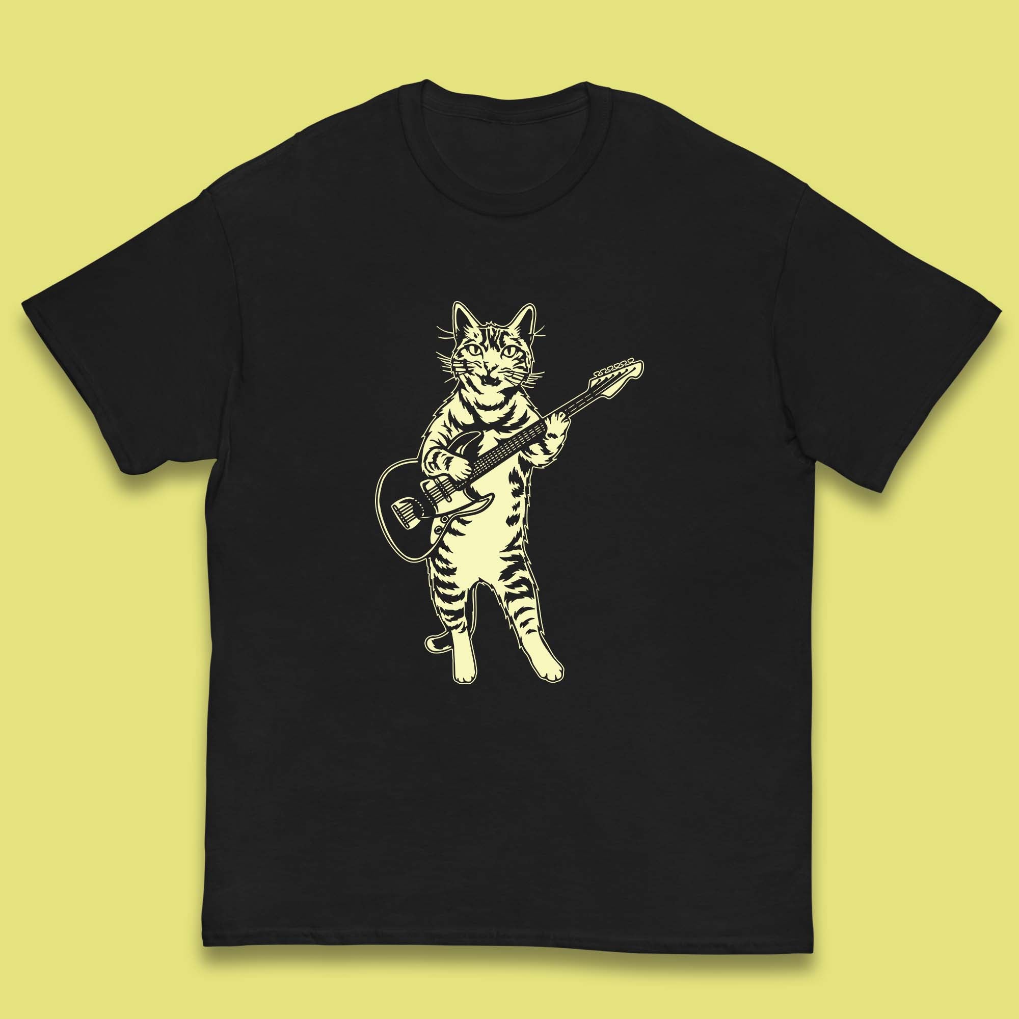 Rock Cat Playing Guitar Musician Guitarist Cat Music Lovers Kids T Shirt 100