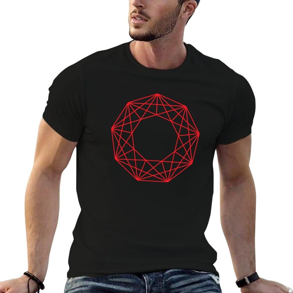 Red Nonagon Tshirt Minimalist Plain Crew Neck Tshirt