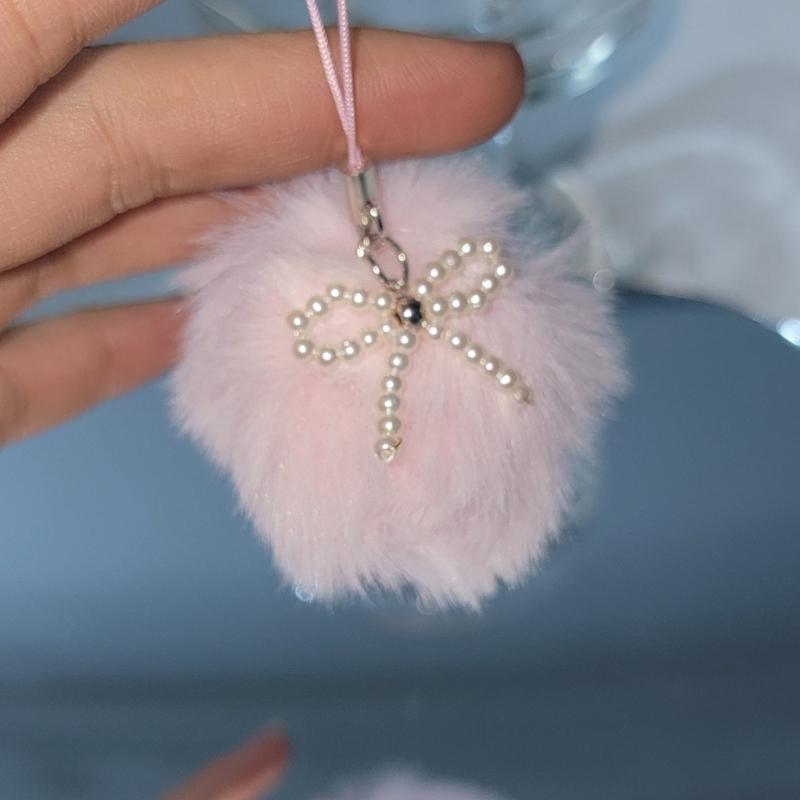 Cute Plush Ball Bowknot Pendant Phone Straps Lanyard Pocket Keychain Strap Backpack Charm Car Key Decoration Chain