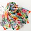 Luxury Flower Plant Women Viscose Scarf Ventilate Summer Beach Shawl Cotton Linen Feeling Tassel Pashmina Muslim Hijab Wrap Lady