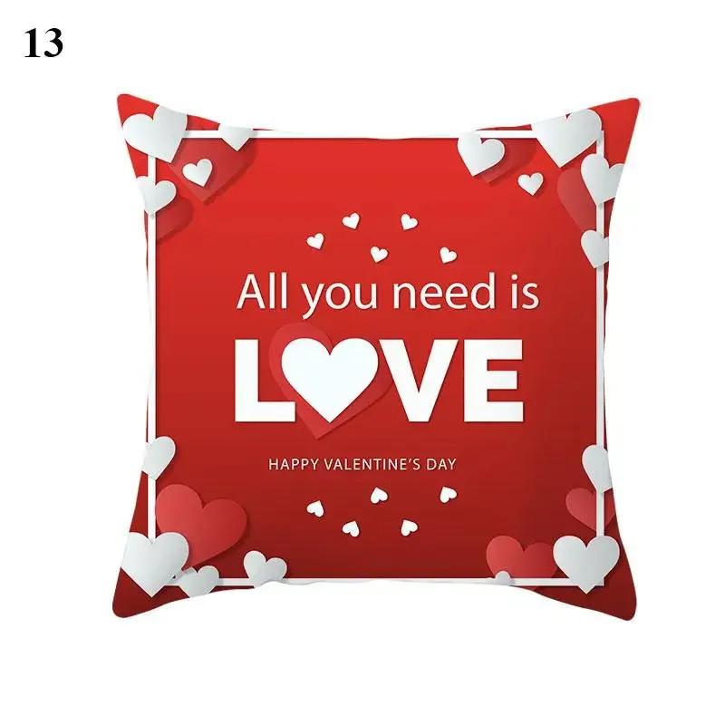 Valentine's Day Cushion Cover Red Heart Print Pillowcase Pillowcase Sofa Sofa Pillowcase