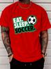 Unisex Black Crew Neck Tee Soccer Football Slogan Print Loose Oversized Short Sleeve Unisexs Streetwear Summer Casual Basic Top