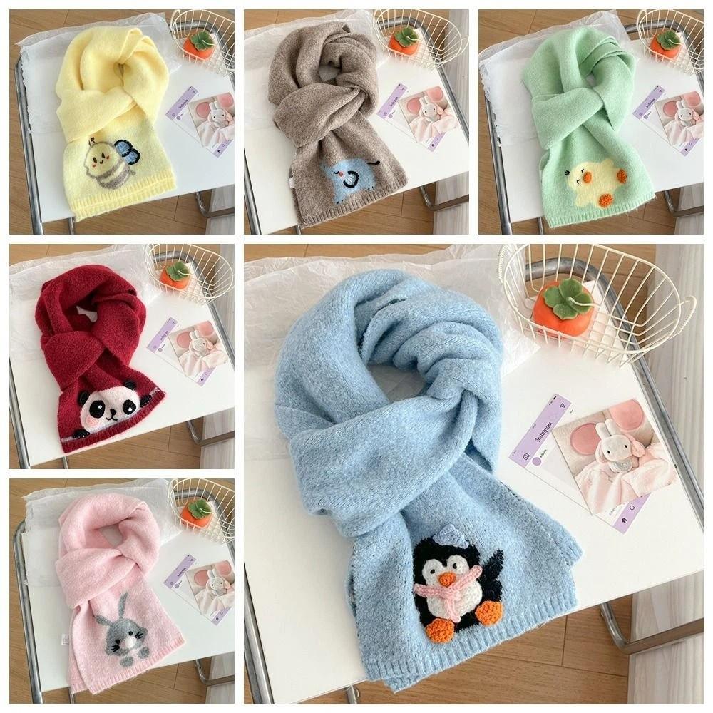 Sweet Cashmere Knitted Scarf Colorful Winter Neck Warmer Panda Cartoon Embroidery Scarf  Daily