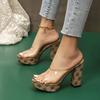 Women's Slippers  PVC Transparent  Shoes Casual Slippers Summer Retro Print Open Toe High Heel  Light  Comfortable