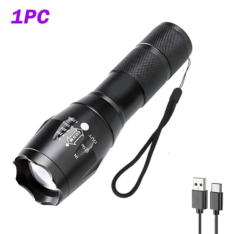 2 In 1 LED UV Flashlight Purple White Dual Light USB Rechargeable Zoomable Torch with Built In Battery Scorpion Hunting Lantern